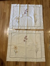 2 Vintage Pottery Barn Standard Size Pillow Shams Off White Embroidered Floral