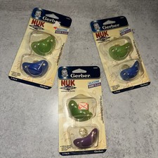 3 Sets Of 2 Gerber NUK starlight pacifier size 1 Green Silicone Green Blue