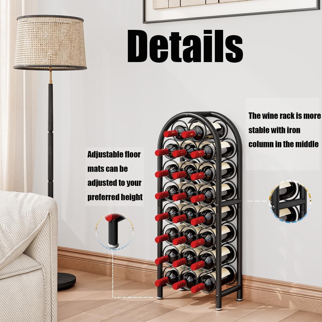 Wine Rack Freestanding Floor Metal Holders Stands Organizer Storage 23 Bottle...