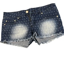 Indigo Rein Forever Jean Shorts Blue Frayed Hem Polk a dots Sz 7 Juniors