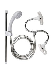 Image of Croydex Secura Bath Shower Mixer Set White Push On Tap Spray Hose & Riser Rail