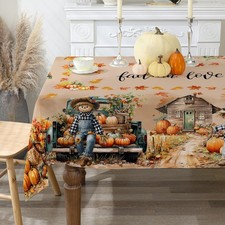 cusugbaso Fall Tablecloth 60x84 Inch Rectangle - Scarecrow Fall Decor Pumpk...