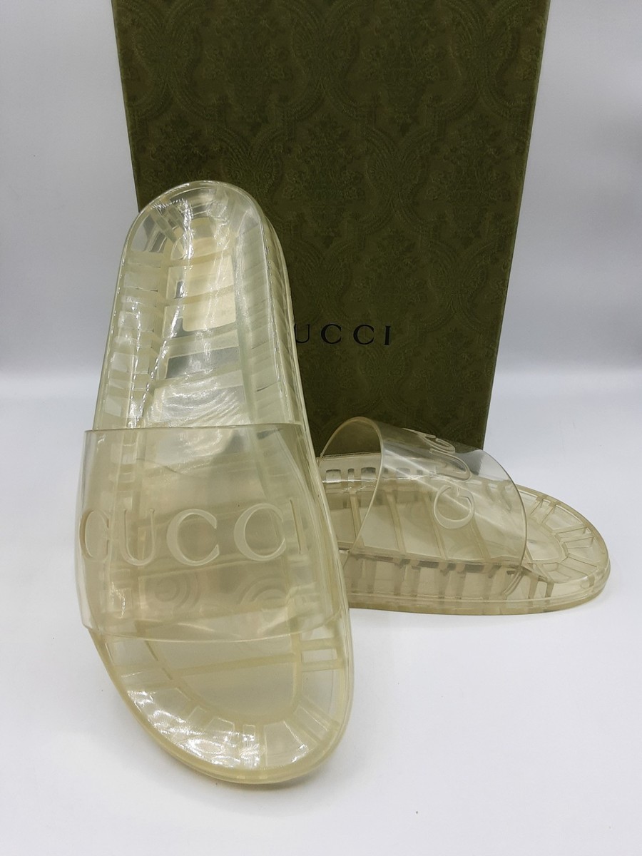 GUCCI Logo men's rubber pool slides sandals Clear