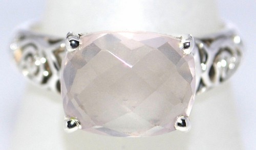 925 Sterling Silver Pink Rose Quartz Rings Facet Cut Ring Gem Size 5, K to 12, Y - Picture 6 of 8