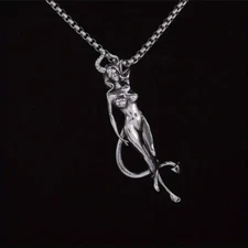 Lucifer Devil Jewelry Vintage Silver Sexy Goddess Standing Pendant Necklace