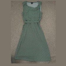 Talbots Belted Sheath Dress Sleeveless Green Black White XS Round Neck Comfort.