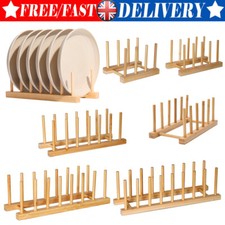 Bamboo Wooden Dish Rack Plate Rack Stand Pot Lid Rack Holder Kitchen Organizer
