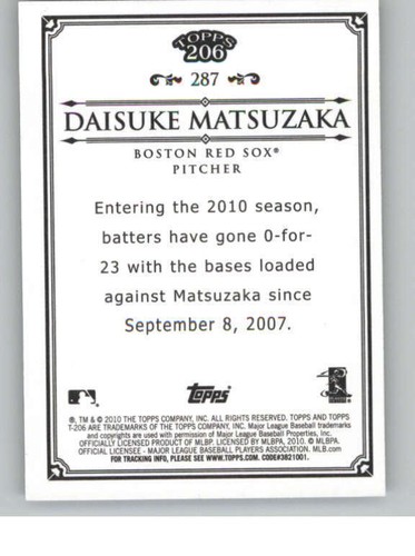 2010 Topps 206 Bronze #287 Daisuke Matsuzaka (ref 145679) - Picture 2 of 2