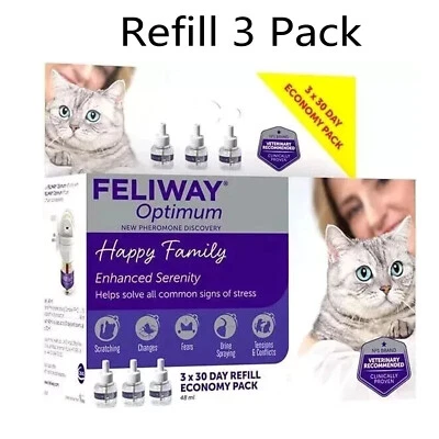 AS SHOWN Feliway Optimum 3 x 30 Day Refill 48ml Value Pack Katze xprop | und gemütlich