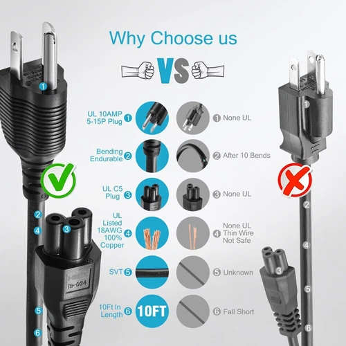 6ft UL 18AWG AC Power Cord Cable For LG 49UB8300 49UB8500 49UF6700 49UF7600 TV - Picture 2 of 7