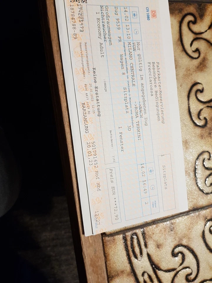IC/CE tickets 3 verschiedenen Fahrkarten Deutschland nach Italy  14.02.2023 