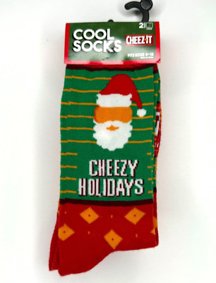 Odd Sox Mens 2 Pack Cheez-It Holiday Crew Socks Shoe Size 8-12 Santa Snack