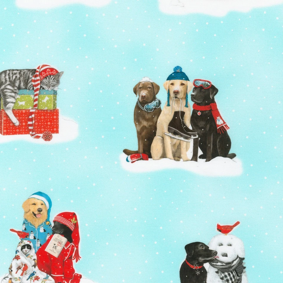 Dogs Cats Presents Holly Jolly Christmas Robert Kaufman Cotton Quilting Fabric - Image 2 of 2