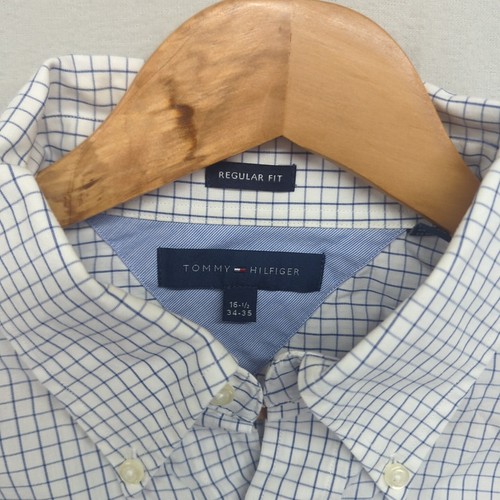 Tony Hilfiger Long Sleeve Button-up Shirt Blue Gingham Check Designer 16 Mens - Picture 8 of 15