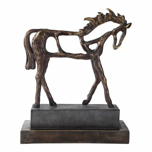 UTTERMOST 17514 TITAN HORSE SCULPTURE IN ANTIQUED BRONZE ON CONCRETE BASE - Picture 4 of 7