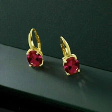 2 Ct Lab-Created Red Ruby & Diamond Drop & Dangle Earring 14K Yellow Gold Finis