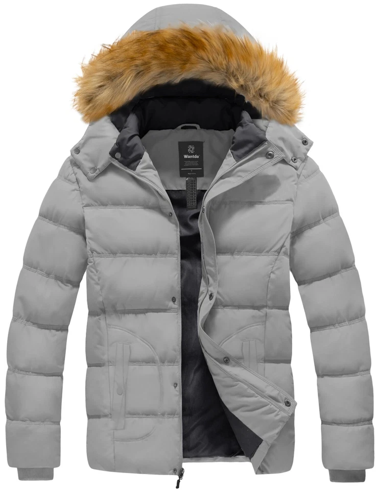 Chaqueta acolchada con capucha de piel sintética Wantdo para hombre Foto 3 de 4