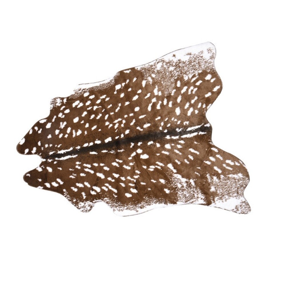 Faux Fur Sika Deer Print Rug – Animal Skin Design – 105x90cm Acrylic Fur Home Decor