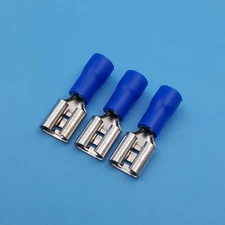 100Pcs Blue Female 6.3mm Spade Quick Disconnect 16-14 AWG Wire Crimp Terminals