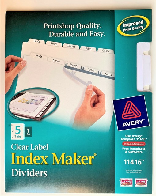 Avery 11416 5-Tab Print &amp; Apply Clear Label Index Maker Dividers 1 Set ...