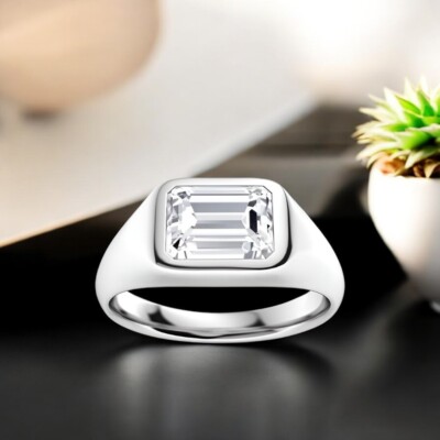 Mens Wedding Rings Diamond Emerald Cut Ct 14K White Gold