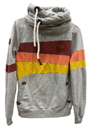 Wanakome Abigail Womens Hoodie Sweatshirt In Heather Gray Orange Striped Size M