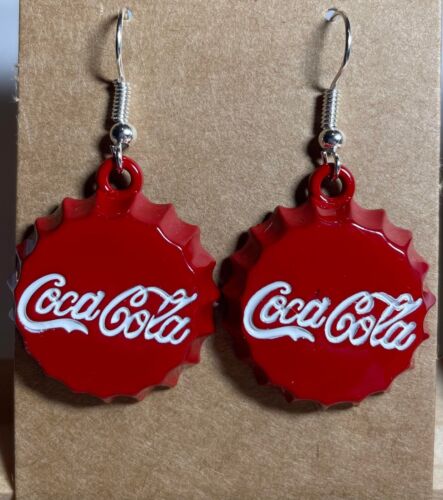 HANDMADE Coca Cola Bottle Top Charm Hook Drop Earrings - Picture 1 of 1