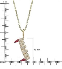14K Gold Natural Diamond-Ruby Gemstone Vampire Fangs Halloween Pendant Necklace