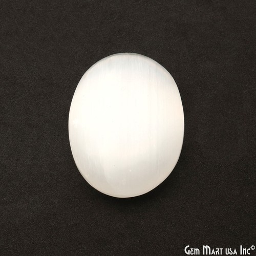 Selenite Palm Stone Worry Stone Anti-Anxiety Crystals Healing Smooth Oval - Picture 2 of 4