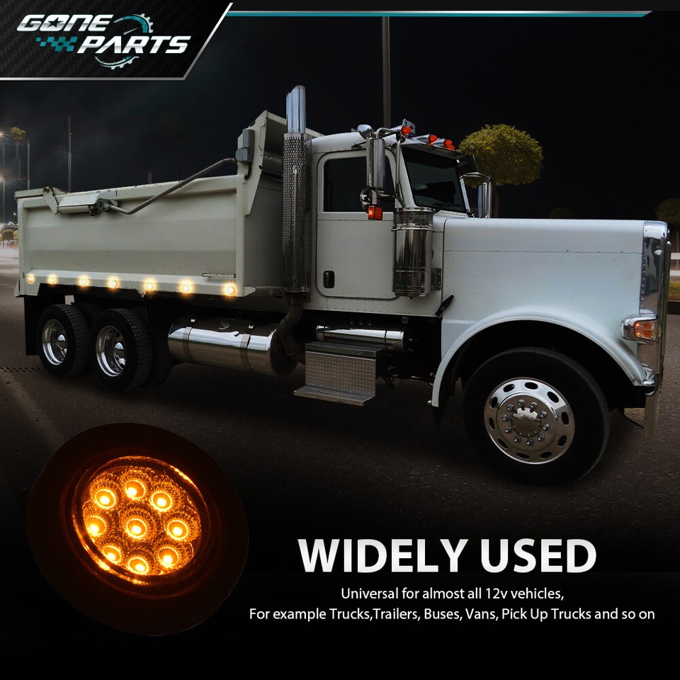 2-Pack Amber 2-Inch Round LED Side Marker Lights - 9 LEDs, 12V, Waterproof For Truck/Trailer 2 thumbnail image
