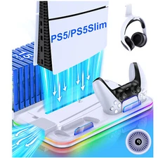 PS5 Stand Cooling Fan For PS5 Slim/PS5 Disc&Digital Controller Charger Station