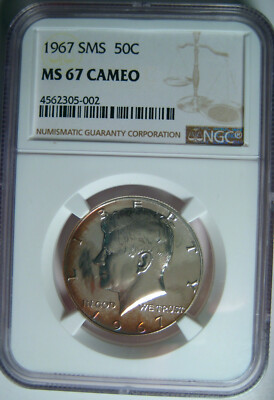 1967 SMS KENNEDY HALF DOLLAR~NGC CERTIFIED MS67 CAMEO~ RIM TONED