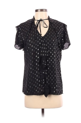 DREW Benson Silver Metallic Black Ruffle Top Women Small Sheer Pullover - Picture 11 of 12
