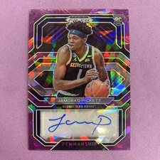 2021-22 Prizm DP Jamorko Pickett JPI RC Auto-PENMANSHIP PURPLE PRIZM /99 PISTONS
