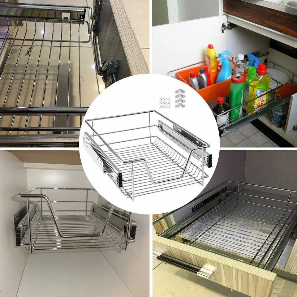 Cassetto Telescopico Cucina 60cm Cestello Mensola Estraibile Salvaspazio Acciaio - Immagine 3 di 4