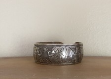Silver Tone Elephant Cuff Bangle Bracelet