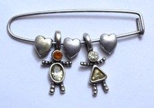 FAMILY BIRTHSTONE BABY BOY/GIRL HEART DANGLE CHARM .925 Silver Pendant Brooch 