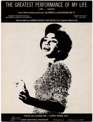 The Greatest Performance Of My Life, Nancy Wilson photo 1972 vintage sheet music