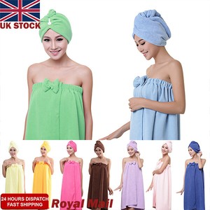 Uk Quick Dry Women Kids Hair Body Wrap Towel Bath Turbie Bathrobe