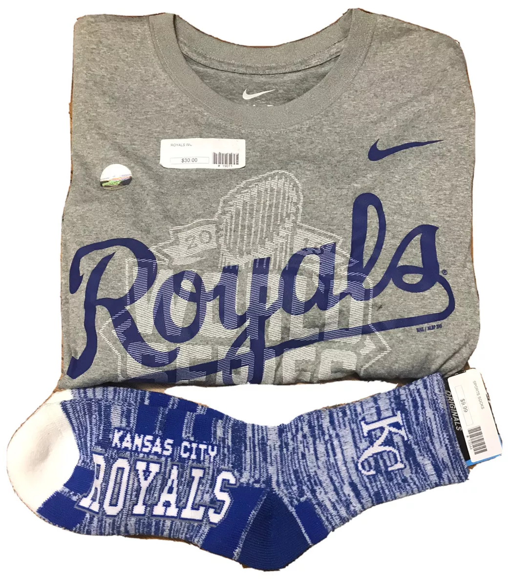 Kansas City Royals 2015 Champs adult S NIKE Dri-Fit shirt w/ Socks