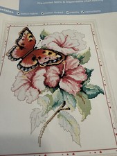 NEW Butterfly  Hibiscus Flowers Counted Cross Stitch KIT 11 x 14" BUTTERFLIES