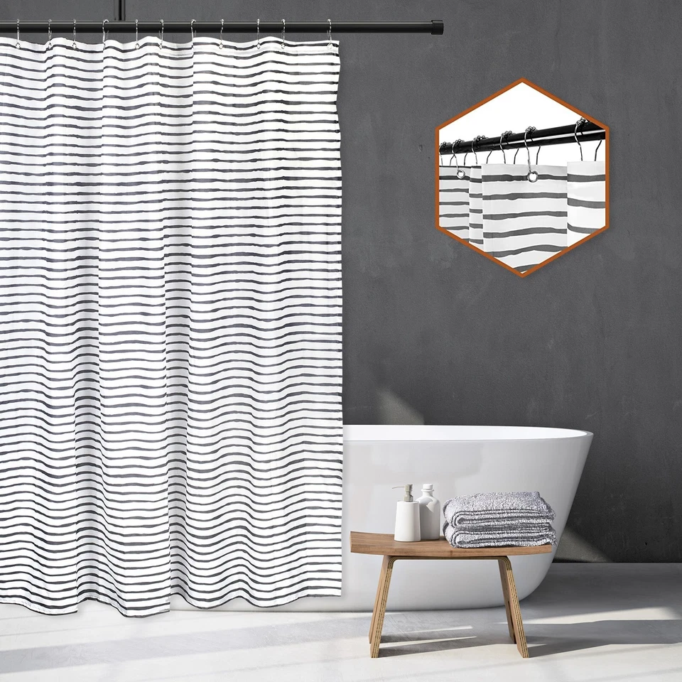 Juego de Cortinas de Ducha Modernas Diseño Varato Gris Oscuro/Blanco con 12 Ganchos 72 x 72 In Foto 3 de 4