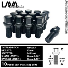 10pc Black 14x1.5 Ball Seat Lug Bolt 28mm Shank Fit Volkswagen Stock Wheelmore 10pc Black 14x1.5 Ball Seat Lug Bolt 28mm Shank Fit Volkswagen Stock Wheelmore