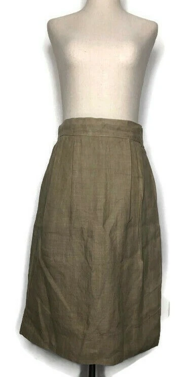 Vintage Neiman Marcus 100% Tissue Linen Natural Brown Knee Length Skirt Size M