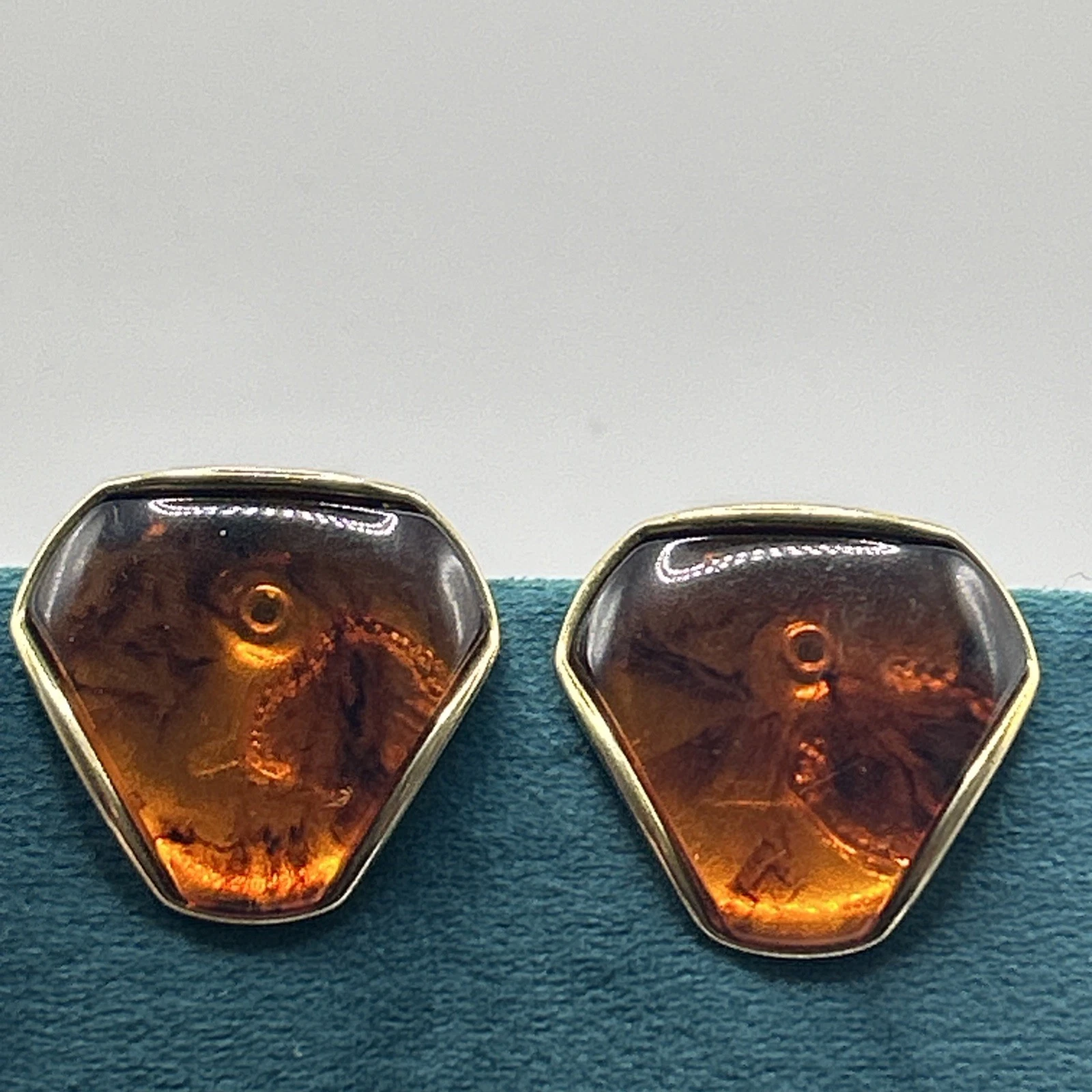 Boucle D’oreille vintage fantaisie  Doré   Et Orange Clips