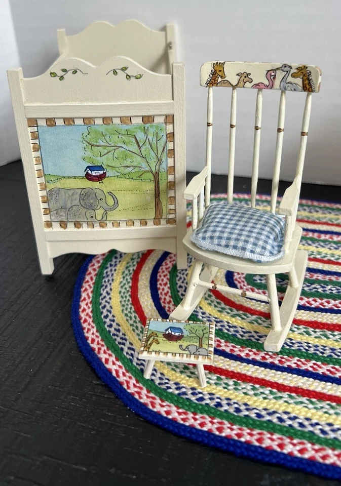 Lote de muebles de guardería vintage artesanos Mikki O'Hara pintados a mano Arca de Noé Foto 4 de 4