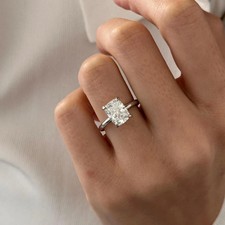 3 Ct Elongated Cushion E VVS2 Lab Grown Diamond 14k White Gold Engagement Ring