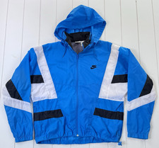 Nike Vintage 90s Medium Nylon Hoodie Windbreaker Blue/Black Retractable Hood