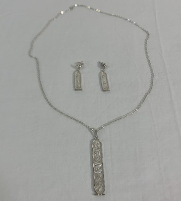 VTG Sterling Silver 925 Egyptian Cartouche Pendant Necklace And Earring Set READ