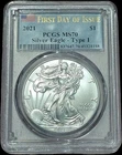 2021 American Silver Eagle $1 Type 1 PCGS MS70 FDOI Flag Label